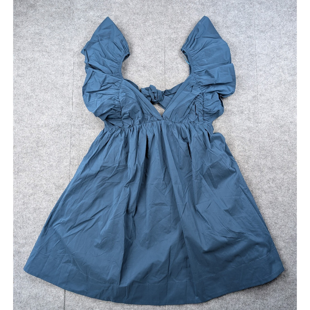Day + Moon Mini Dress Womens Small Poplin Preppy Summer Event Babydoll Teal
